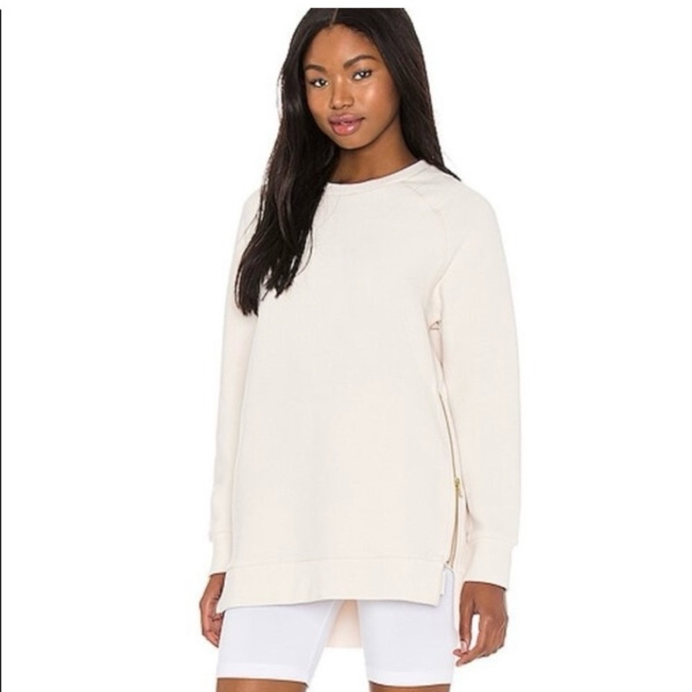 Varley Sweatshirt Manning Ribbed Crewneck Side Zip, Blush Pink Size M